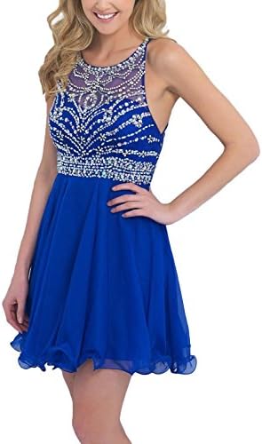 SeasonMall Women's Short Prom Dresses A Line Chiffon Blue Homecoming Dresses Size 12 US Dark Royal Blue