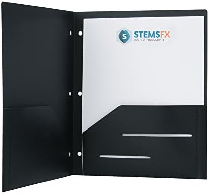 STEMSFX Heavy Duty Plastic 2 Pocket Folder Hole Punched - 12 pack Black