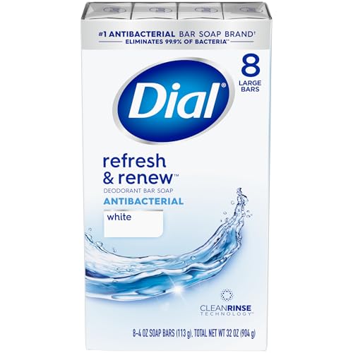 Dial Antibacterial Bar Soap, Refresh & Renew, White, 4 oz, 8 Bars 41pEoJyHTBL