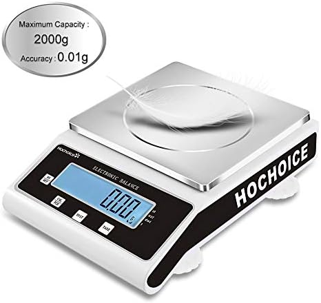 Hochoice Accuracy:0.01g Laboratory Digital Analytical Balance High-Precision Electronic Scales Toploading Balances Industrial Scale Strain Sensor Square pan (MAX Capacity:2000g, Accuracy:0.01g)