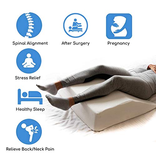Bed Wedge Pillow for Legs Memory Foam Triangle Ramp Designed to Reduce Acid Reflux, Snoring