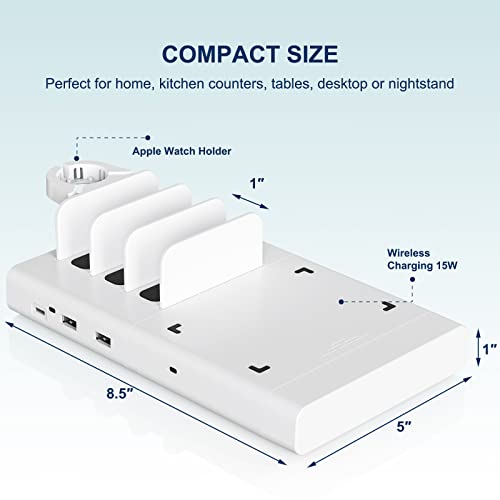 Wireless Charging Station for Multiple Devices, 50W 3 Ports Charging Dock with Fast PD USB-C, Wireless Charging Pad and 5 Mixed Cables Compatible with Cellphone iPad Kindle and Other Electronics