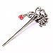 Qiyun ancient Chinese women's peacock bird flower lucky totem red rhinestone crystal bead antique brass hair pin...