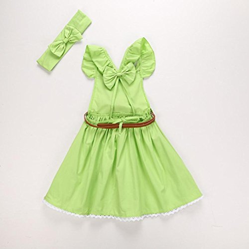 FEITONG 2017 Toddler Kid Baby Girl Outfit Clothes 3Pcs Bowknot Princess Dresses+Belt+Headband (4-5T, Green) - Thumbnail 5