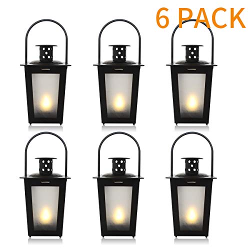 Black Mini Lantern, Vintage Hanging Small Candle Lanterns with Flickering LED for Halloween