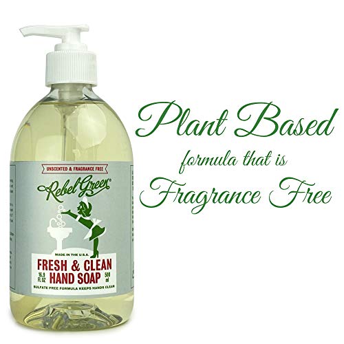 Rebel Green Fresh and Clean Liquid Hand Soap, 4 Pack, Natural, Sulfate-Free, and Hypoallergenic Hand Soap - 16.9 Ounce Pump Bottles, Unscented
