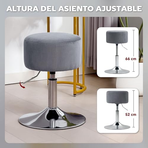 Taburete de Bar Giratorio 360° Regulable en Altura 52-66 cm Gris