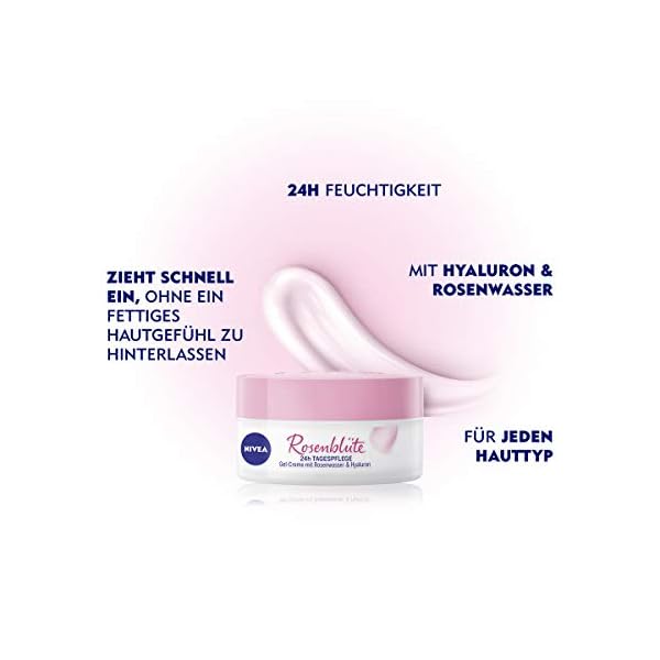 Nivea Rose Petal 24h Day Cream (50 ml), Face Care with Rose Water and Hyaluron, Light Gel Cream for Smooth Delicate Skin