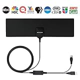 TV Antenna, MIESCHER Indoor Antenna, built-in Amplifier 60 miles Signal Reception for 1080P, VHF and UHF, get Free Local Channels for TV, HDTV and Smart TV - Black