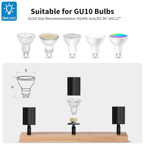 LVWIT Ceiling Lamps, GU10 Black Light Shade, 3 Way Wood Light Fixtures Ceilings, Adjustable Industrial Wall Ceiling Lamp, Ceiling Lamp for Living Room (No Bulbs Included)