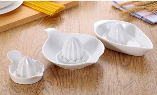 2 pack Porcelain Mini Citrus Juicer Reamer with Handle and Pour Spout,Stackable Manual Juicers Make Your Own Orange,Grapefruit,Lemon Squeezer, Fruit Juices Serving Bowls White (3x5")