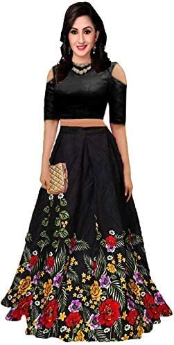D FASHION GALLERY Women's Bangalori Satin Long Skirt and Top (Black, Free Size)