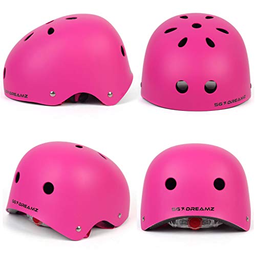 Kids Helmet with Protective Gear for Skateboard Scooter Skating Bicycle Bike Cycling - Adjustable to Fit Heads from Age 3 to 7 - Include Knee Elbow Pads Wrist Guards (SK11SM+P+MtPink) - Thumbnail 2