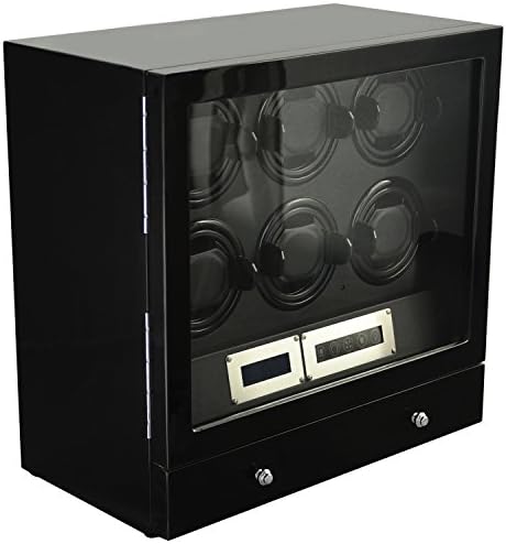 6 + 2 Watch Winder Black with Storage Drawer LED Touch Pad Controls w/Remote