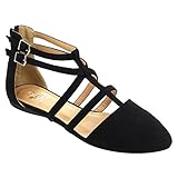 Betani FC42 Women's Double Ankle Strap T-strap Ballerina Flats Half Size Big
