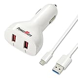 Quick Car Charger QC3.0 PowerMore Dual USB Port Fast Charge [QC2.0 Compatible]For Note5, S6 S7 Edge, LG G4 [1M Low Resistance Micro B Cable]
