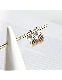 Pendientes de aro redondos de acero inoxidable pulido brillante de 18 quilates chapados en oro amarillo de tres colores para mujer