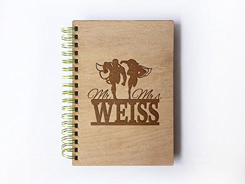 Wedding Guest book (wood) - notebook - Mr and Mrs Personlaized Superhero Running Couple