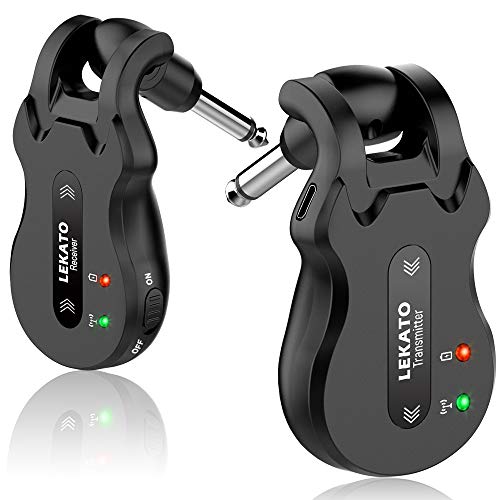 LEKATO 5.8GHz Wireless Guitar System - Rechargeable Digital Transmitter & Receiver with Strong Anti-Interference for Electric Guitar, Bass- Clear&Pure Sound,Guitarist Gift(Black)