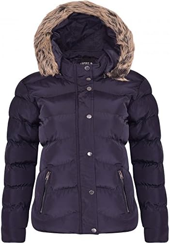 Spindle Women's Designer Hooded Short Parka Jacket Quilted Padded Coat Zip Pockets Womens