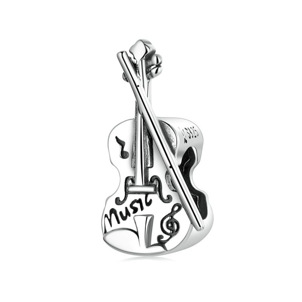 Violin Charm 925 Sterling Silver I Love Music Charm Art Charm Birthday Charm for Pandora Charm Bracelet
