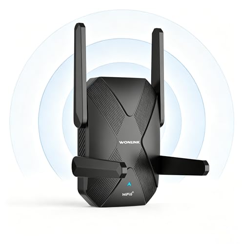 WONLINK WiFi 6 Repeater, AX1500M WiFi Signal Booster Dual Band 5/2.4Ghz, 4 Antennas, WPS, Signal Indicator, WiFi Extender Support Repeater/Router/Ap Mode Compatible with All Routers