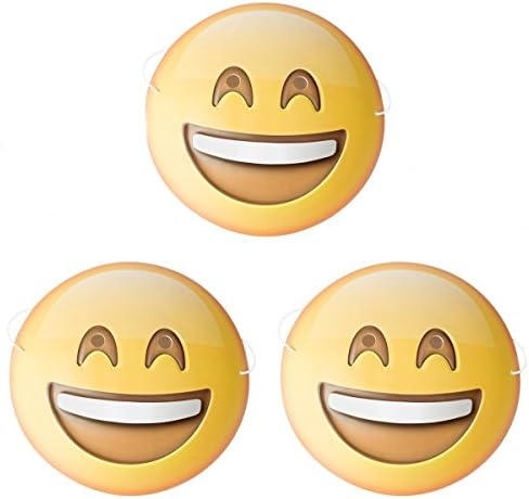 Dubster Brand Emoji Emoticon Grin Face with Smiling Eyes Character Mask, Pack of 3