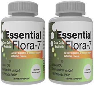 Essential Flora-7 Probiotic 700mg with L Acidophilus for Intestinal Health (30 Time Release Caps) 2 Months
