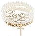 2 Pieces of Ivory White & Goldtone Iced Out Infinity Sign Charm with Script Love Cross & Chain Bundle Stretch Bracelet