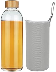 SHBRIFA Sport Bottiglia d'acqua in Vetro con Manico in Neoprene e Coperchio in Bambù 350 ml / 550 ml / 1000 ml