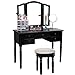 SONGMICS Vanity Set Tri-folding Mirror Make-up Dressing Table Cushioned Stool 5 Drawers Black URDT108B