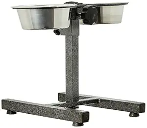 Royale Dog Stainless Steel Feeding Bowl Set of 2 with Height-Adjustable Stand, Dog Feeding Station with 2 Removable Bowls Cat Feeder Metal Elevated Raised Standing Feeder Bowl Set (Small (900 ML X 2 Bowl)