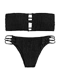 SweatyRocks Women's Sexy Bikini Swimsuit Cutout Ruched Bandeau Bathing Suit Black S