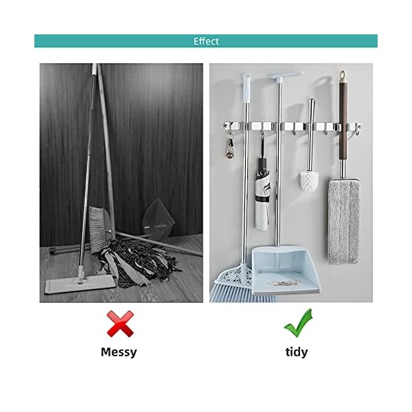 Broom-Mop-Stainless-Steel-Holder-Wall-Mounted-for-KitchenGarden-Garage-Office-Laundry-Bathroom-2-Racks-3-Hooks Broom Mop Stainless Steel Holder Wall Mounted, for Kitchen,Garden, Garage, Office, Laundry Bathroom (2 Racks 3 Hooks)