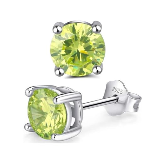Sterling Silver August Green Birthstone Earrings 6mm 0.84 Carat Simulated Peridot Earring Stud Ear Studs Anniversary Birthday Mother's Gift SSE55