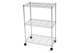 Finnhomy 3 Tier Heavy Duty Wire Rack Shelving with Wheels,Metal Adjustable Rolling Shelving Unit,Thicken Steel Tube Chrome