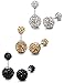 Jstyle 3 Pairs Stainless Steel Cubic Zirconia Stud Earrings for Women Pierced Double Sided Crystal Ball