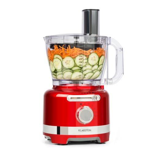 Klarstein Luca Mixeur Multifonction, Blender, Hachoir, Râpe De Cuisine, Presse-Agrumes, Food Processor, 1000 Watts, Réglage Progressif, 6 Modes, Sans Bpa, 3 Litres, Verre Doseur 3 L, Spatule, Rouge