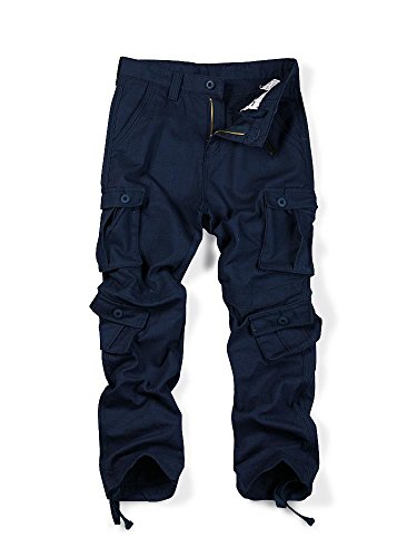 AUSZOSLT Men's Causal Slim Fit Cargo Pants with 8 Pocket Military Style Work Pants Royal Blue 34