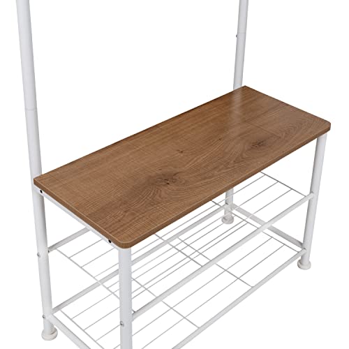 HoneyCanDo Entryway Hall Tree with Bench and Shoe Storage, White