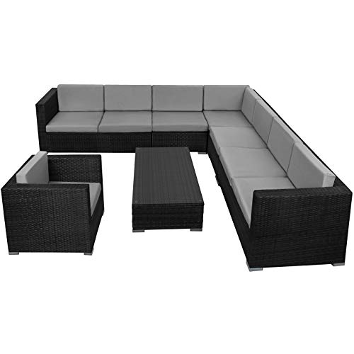 Montafox 24-teilige Polyrattan Lounge 8 Personen Gartenmöbel Ecklounge Ecksofa Beistelltisch Sessel Balkon Terrasse… – Bild 4