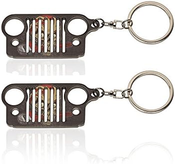 2 PCS Punk Style Zinc Alloy Metal Grill KeyChain with Skull Car Key Chain Key Rings for Jeep Accessories CJ JK, TJ, YJ XJ
