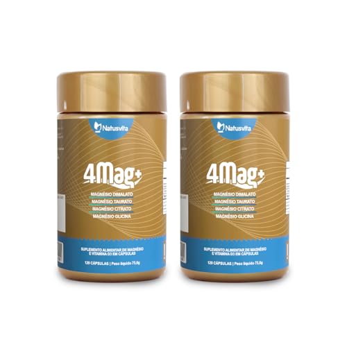 Kit 240 cápsulas Magnésio Quelato 4 em 1. Dimalato + Bisglicinato + Citrato + Taurato + Vitamina D3
