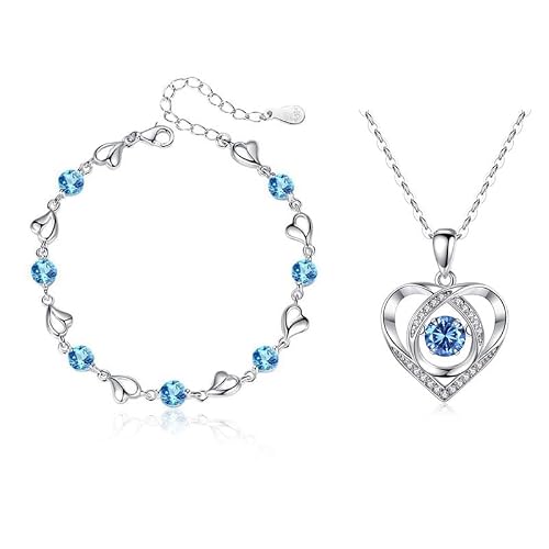 2 Pcs Blue Bracelet, Shiny Crystal Diamond Adjustable Charm Bracelet, Blue Jewelry Sets, for Girlfriend Mother Wife, Anniversary, Birthday, Jewellery Gift