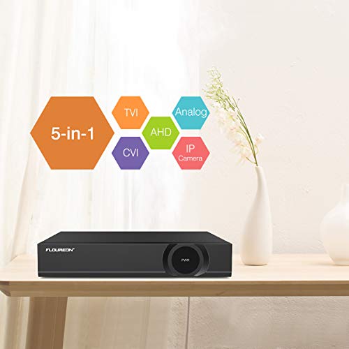 FLOUREON 4CH 5-in-1 Security Camera System 1080N Video DVR Recorder with 4X HD 720P 1.0MP CMOS Lens Indoor Outdoor Weatherproof CCTV Cameras, Motion Detection, Night Vision, Easy Remote Access