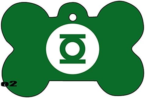 Green Lantern Lights Hal Art Logo Dog Pet Cat ID Tag Bone Shape Image PhotoPersonalized with Key Ring (Green)