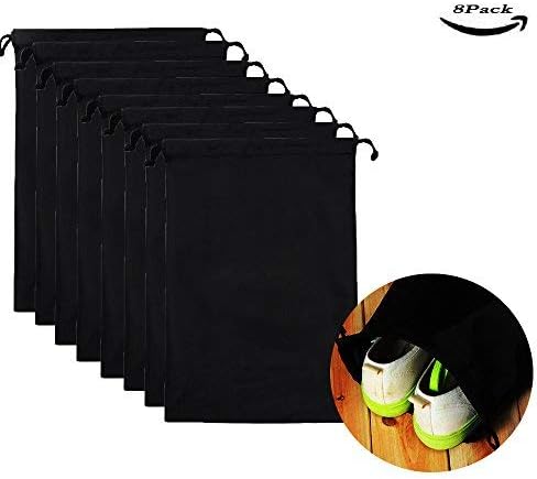 8 Pcs Portable Shoes Bags LMYTech Dust-Proof Breathable Travel Shoe Organizer Bags/Travel Shoe Bags/Travel Shoe Storage Bags/Non-Woven Fabric/Heel Drawstring/Space Saving Storage Bags-Black