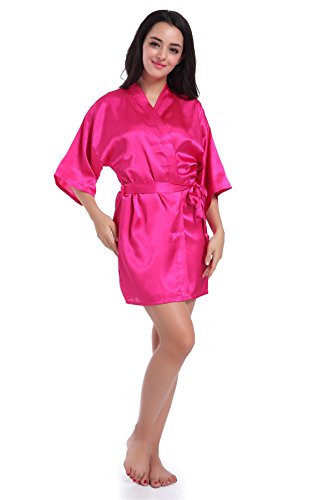 Amzchoice Satin Kimono Wedding Party Getting Ready Robe with Gold Glitter (Rose, XXL)