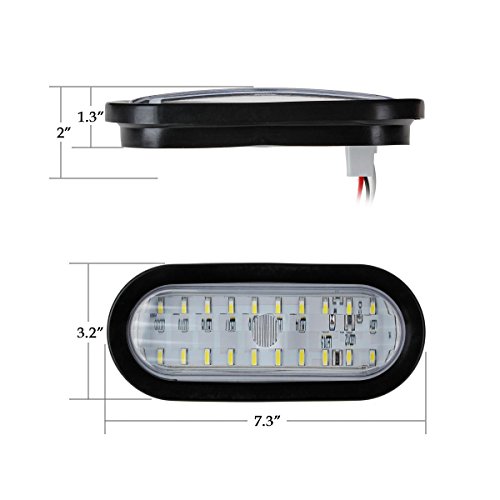 Partsam Set/2 Submersible 6" Oval White Stop Turn Tail Reverse Lights 30 LED w/Flush Mount