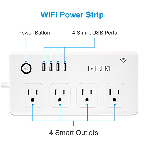 Alexa Smart Plug, IMILLET Smart Power Strip Wifi Surge Protector Compatible with Alexa IFTTT Google Assistant with 4 Outlet 4 USB Charging Port and 5ft Cord